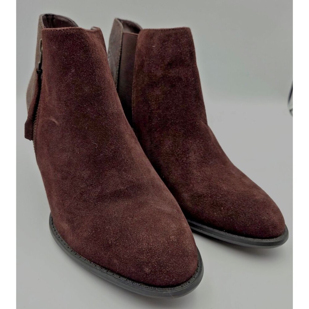 Vionic Women’s Ankle Booties Size 10 W Burgundy Suede Snake Print Block Heel